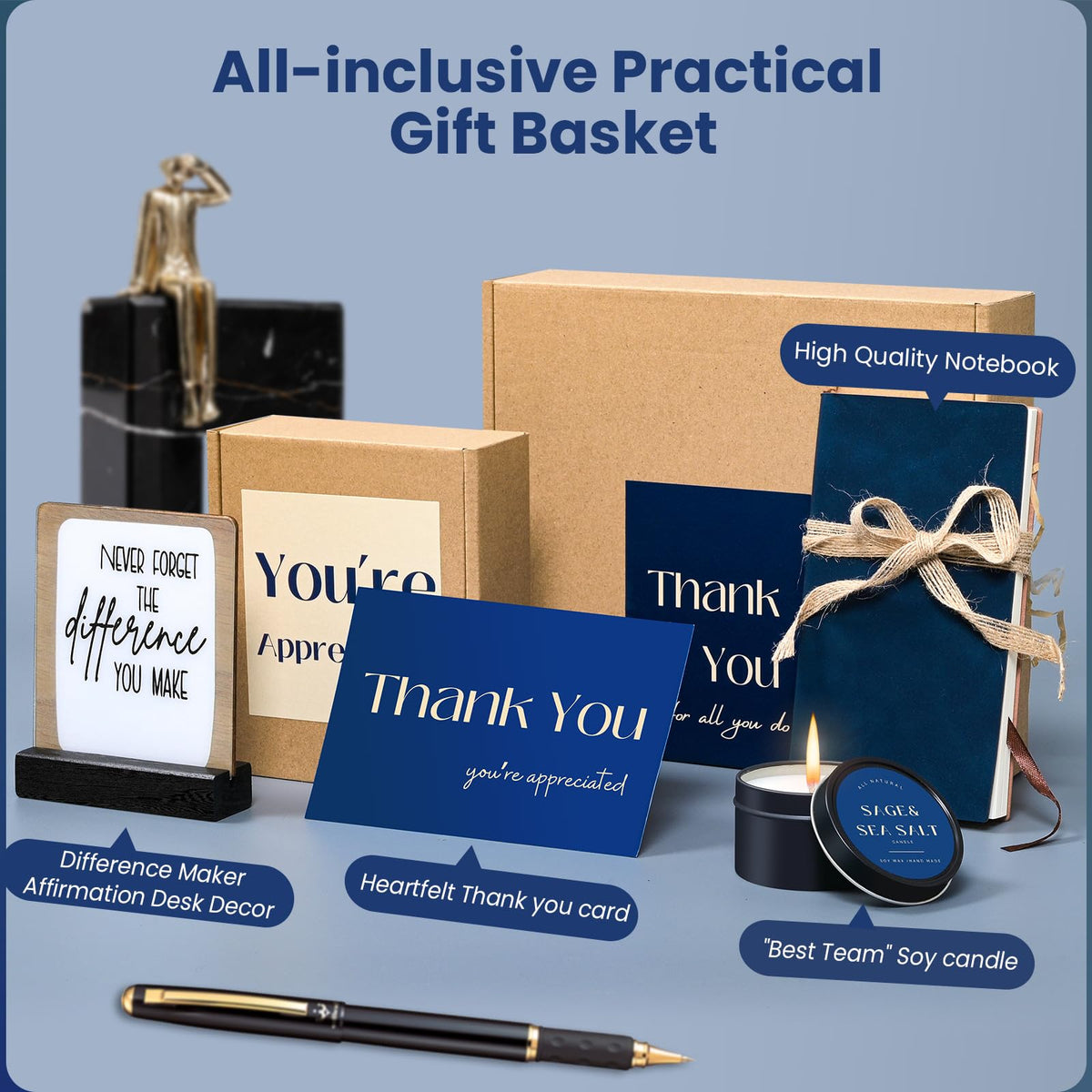 felinlova Employee Appreciation Gifts, Thank You Gifts for Men Coworkers, Gift Basket for Men, Thank You Basket for Team Mentor Friends Leaders Boss, Difference Maker Gift Box