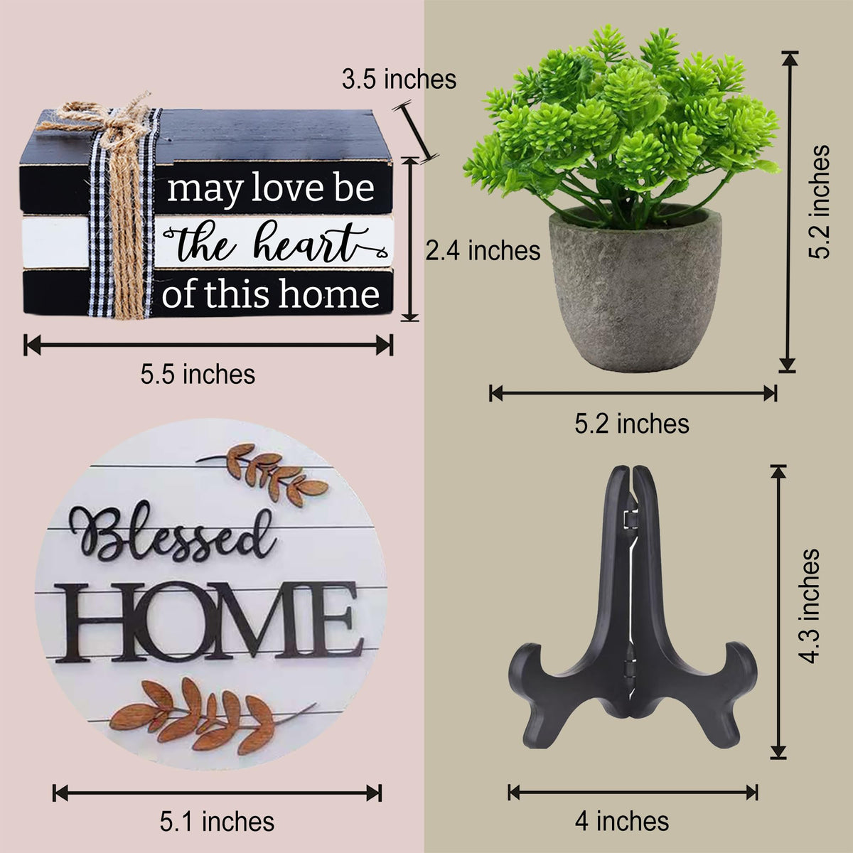 Dazingart Housewarming Gifts for Home Decoration, Farmhouse Home Tiered Tray, May Love Be The Heart of This Home Mini Wooden Book Stack, Family Home Decor Book Bundle Blessed Signs (Blessed Home)