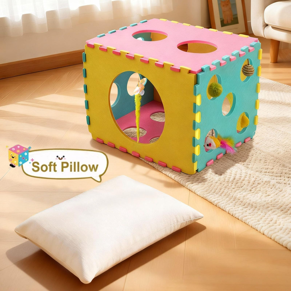MOYMO 41 Pcs Interactive Cat Toys for Indoor Cats, Kitten Toys with Soft Pillow, Catnip Toys, Chew Rope, Feather Wand, Springs and Balls for Indoor Kittens