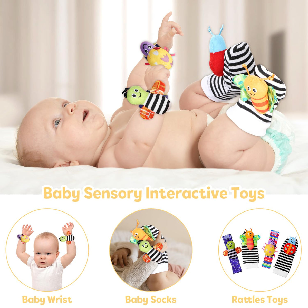 iAOVUEBY Baby Gift Set, Baby Shower Gifts, Black and White High Contrast Baby Toys 0-6 Months for Newborn Essentials Infant Rattle Socks Elephant Toys Blanket Onesies Baby Gift Basket for Girls Boys