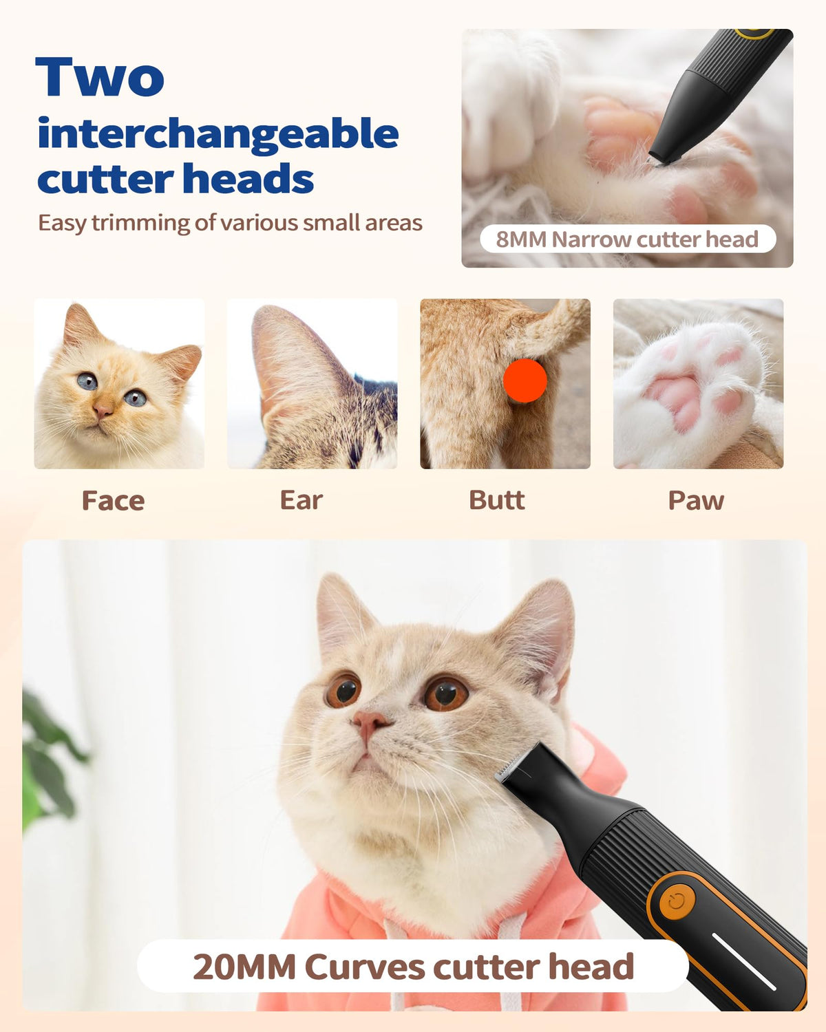 PAPMINI Dog & Cat Grooming Kit for Thick Coats, Heavy Duty Rechargeable Trimmer with LED Display & Storage Bag (Orange, 2 in 1)