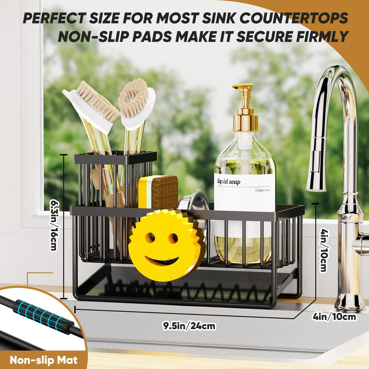 Taugast Sponge Holder for Kitchen Sink,Smiley Face Sink Caddy with Removable Brush Holder,Self-Draining Sponge Caddy for Sponge,Soap,Dish Brush,Scrubber,Kitchen Essentials and Gadgets