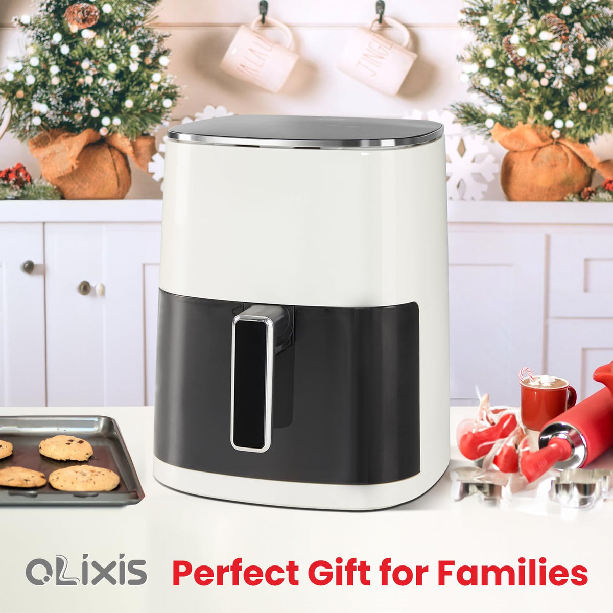 OLIXIS Air Fryer 6 Quart with Window Square Air Fryer 12-in-1 Air Fry, Roast, Reheat, Dehydrate, Bake, Steam, Fries, Custard, Chicken, Wings, Sea Food, Vegetabels,400F, White