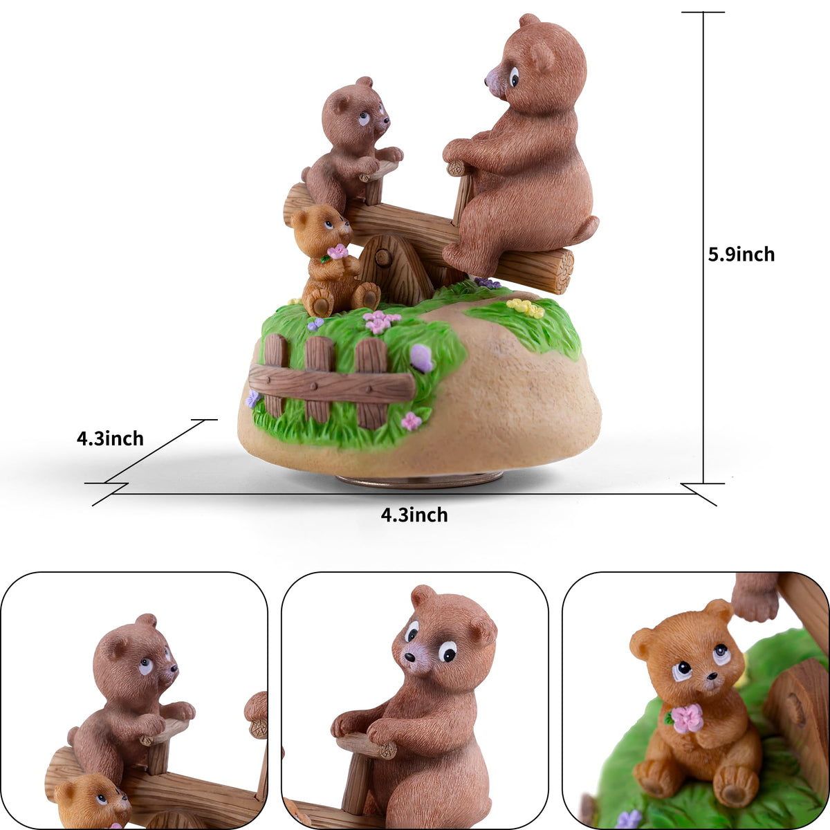 AIDLNS Bear's Sunshine Seesaw - Handcrafted Resin Bear Music Box with Rotating Base & Moving Seesaw, Plays You are My Sunshine – Collectible Figurine Gift for Kids, Family & Home Decor
