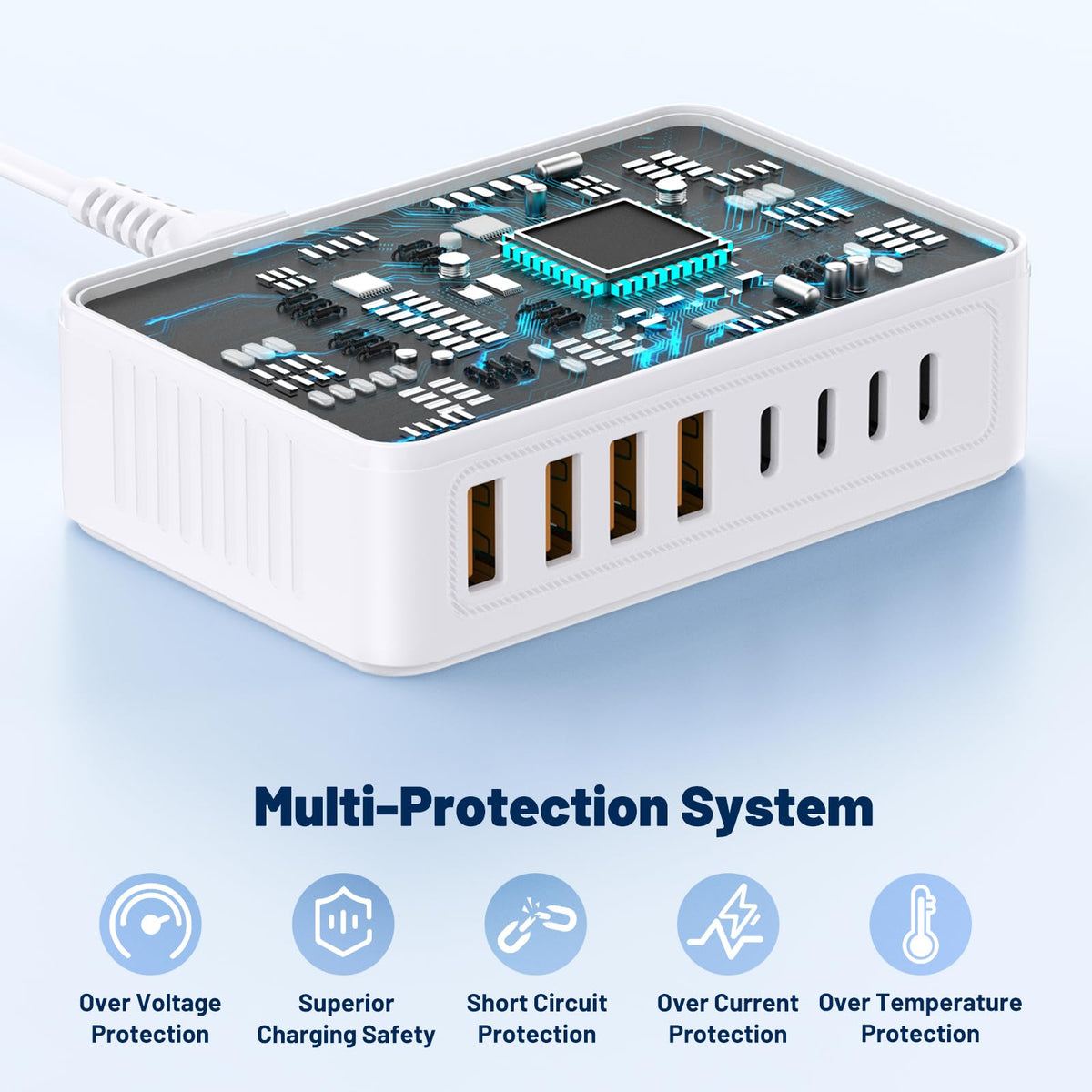 Essri 8-Port USB C Charging Station,65W GaN USB C Charger Block,PD 3.0 Desktop Charger, Power Strip Adapter Compatible with iPhone 17/16/15/14,MacBook Air/Pro,DELL, iPad Pro,Galaxy and More,White