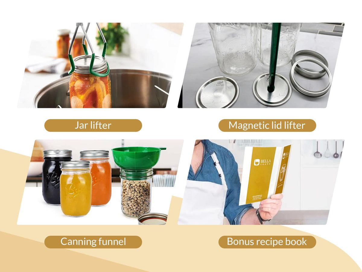 𝐁𝐞𝐥𝐥𝐚 𝐂𝐨𝐨𝐤𝐬 Canning Supplies 7 in 1 – Canning Starter Kit with Funnel, Rack, Jar Lifter, Tongs, Wrench & More Essential Canning Equipment for Water Bath & Pressure Canners