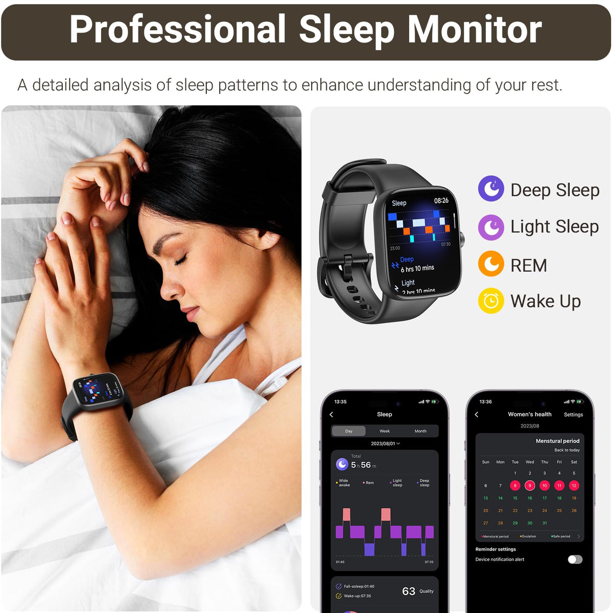 TOZO AMOLED S7 Smart Watch Bluetooth Call 1.85 Inch Ultra HD Screen, Dynamic Dials Messages Push 100+ Sports Modes, Detect Human Health Sleep Monitor with High Battery Life, Touch Function