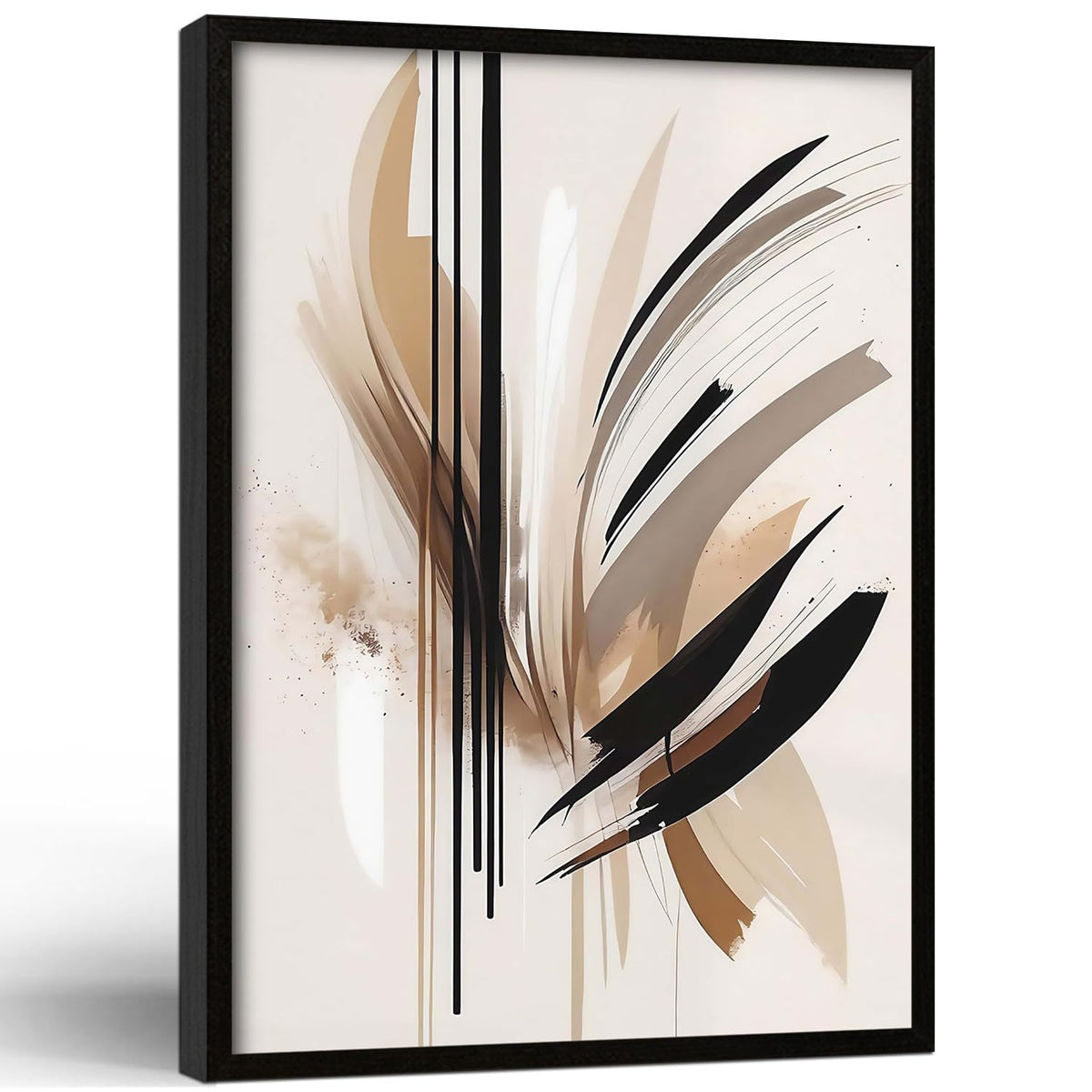 Framed Feather Lines Abstract Canvas Wall Art Print Modern Minimalist Poster Picture Living Room Bedroom Office Gallery Decor Living Room Bedroom Office Apartment 12X16 Inch Ready to Hang