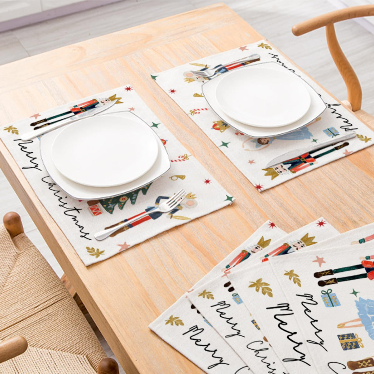 ZCHOMI Nutcracker Merry Christmas Placemats Set of 4, 12x18 Inch Gift Box Winter Table Place Mats for Kitchen Dining Home Party Decor