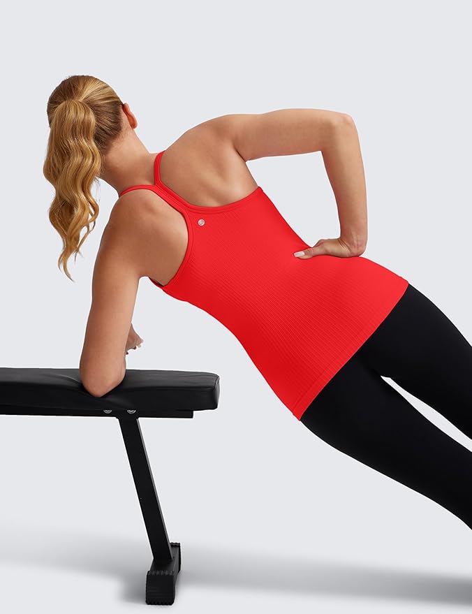 CRZ YOGA Seamless Workout Tank Tops for Women Racerback Athletic Camisole Sports Shirts with Built in Bra