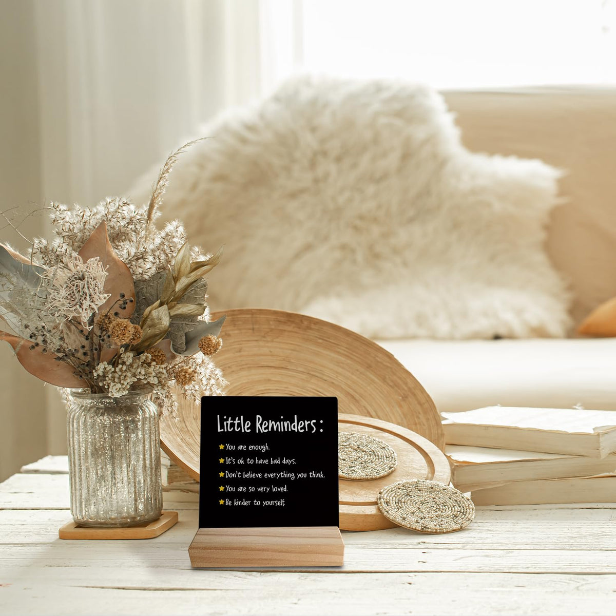 grapehiker Little Reminders You are Enough Desk Plaque Sign with Stand,Dorm Signs for College Girls, Inspirational Signs Decor for Office Dorm Desk,Back to School Gifts for College Students (Black 3)