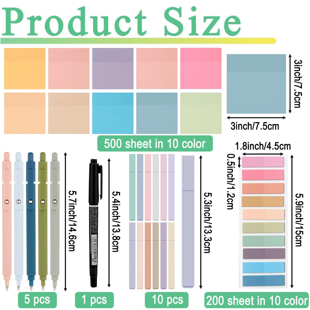 DHYLRICHER 38 PCS Annotation Set with Aesthetic Highlighters, Gel Pens, Sticky Notes & Tabs, Dual Tip, Fast Dry Ink Pens for Book Marking and Office Use