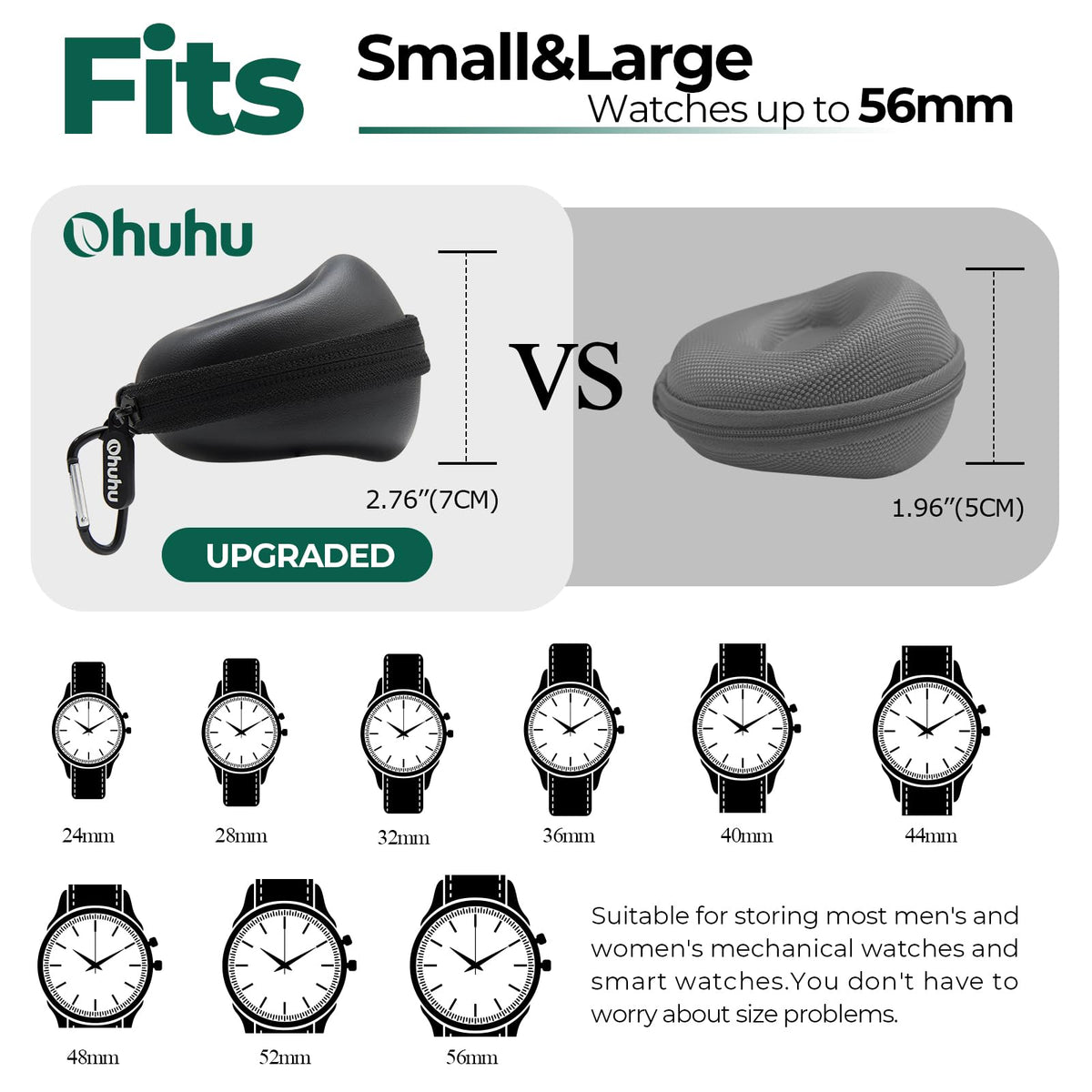 Ohuhu Travel Watch Case for Men Women - 2 Pack Portable Single Watch Storage Organizer with 56mm Heightened Design Fits Wristwatches & Smartwatches Ideal Gift for Father's Day Christmas Birthday