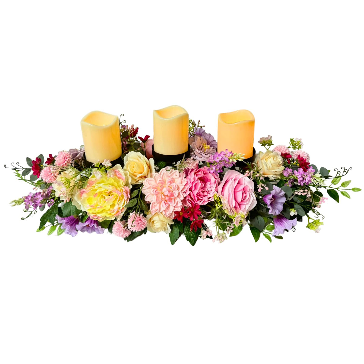 Svndlyn Candle Holder Centerpiece for Table Artificial Peonies Flowers,Rose Flowers and Morning Glory for Wedding Party Table Centerpieces Mixed Flowers Floral Arrangement Home Kitchen Decor