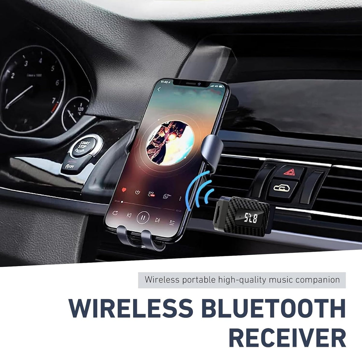 Cuymoap 5.3 0.13" Car USB Bluetooth Receiver, Chip Wireless FM Transmitter with LED Display, Adjustable Audio Adapter