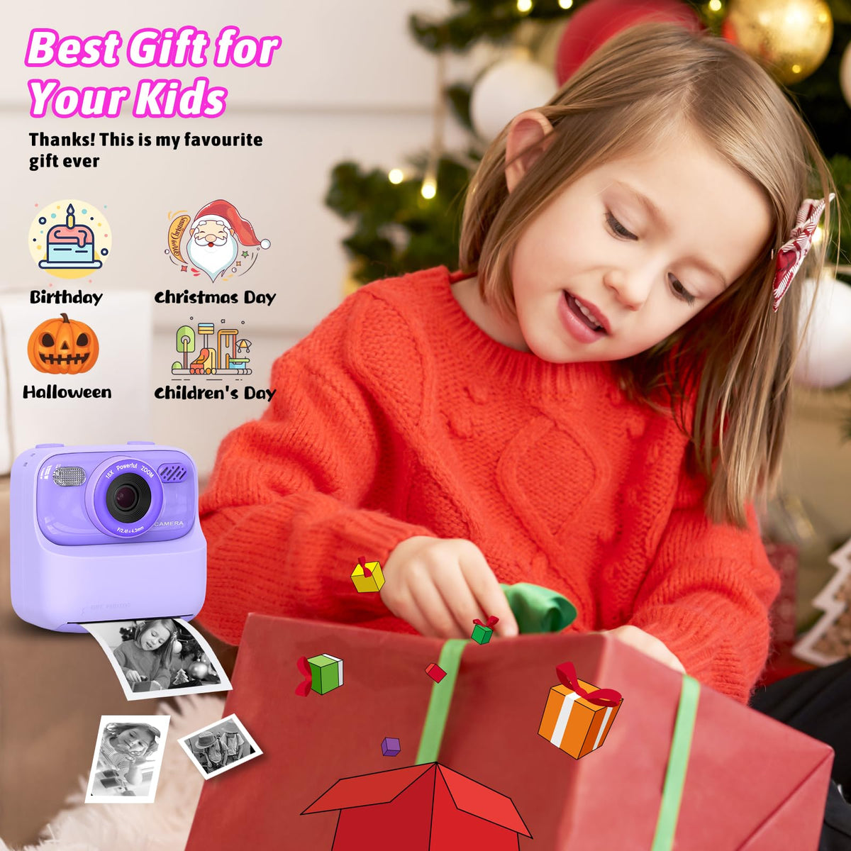 Kids Instant Digital Cameras for Boys and Girls, 1080P HD Dual-Lens Selfie Digital Camera with Print Paper & 32G Card, Christmas Birthday Gifts Toys for Toddler and Teenagers Age 3-16 Years Old