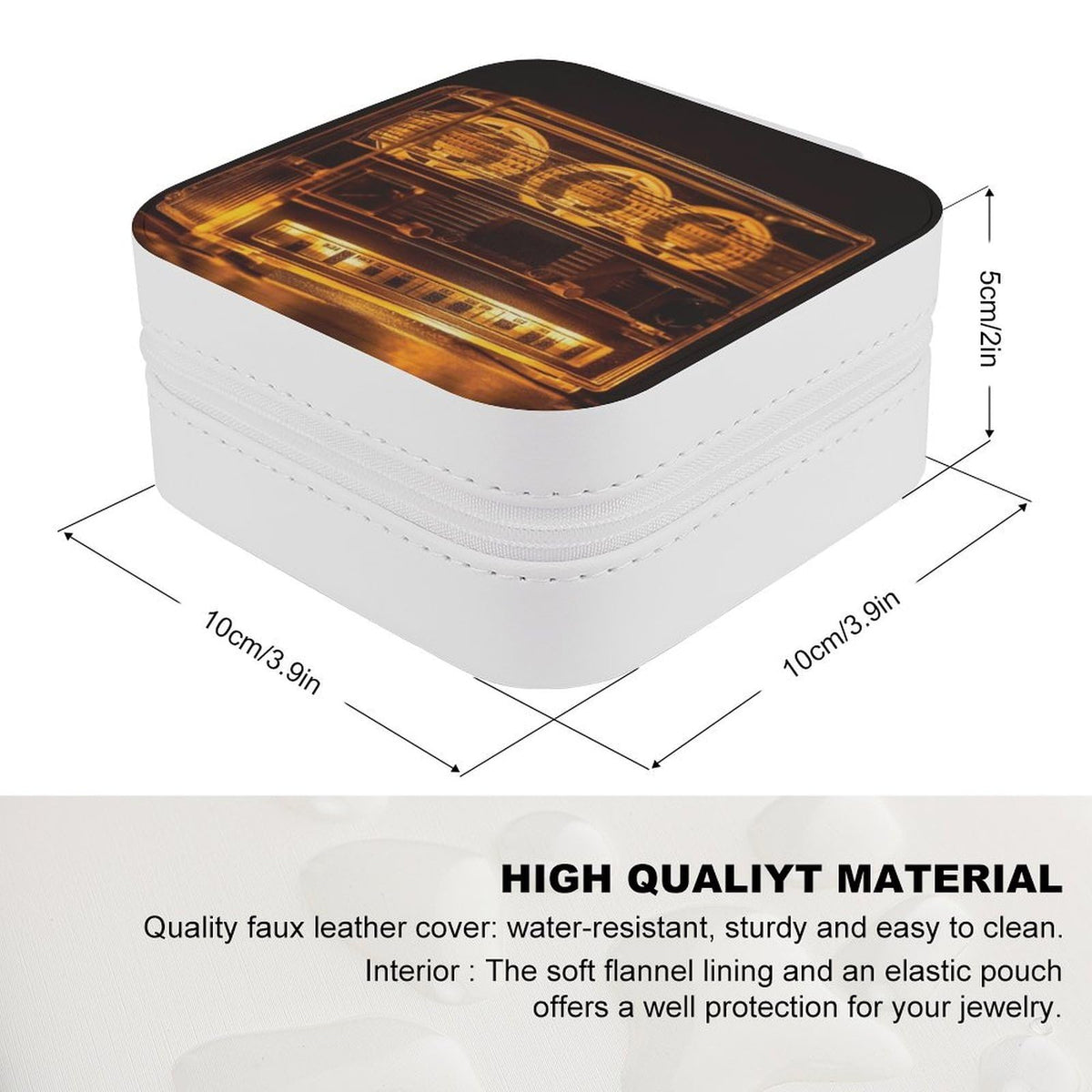QWJKM Illuminated Audio Tape Jewelry Box for Women Travel Jewelry Case Portable Jewelry Case Organizer Small Leather Jewelry Storage Boxes for Rings Necklaces Bracelet Gift