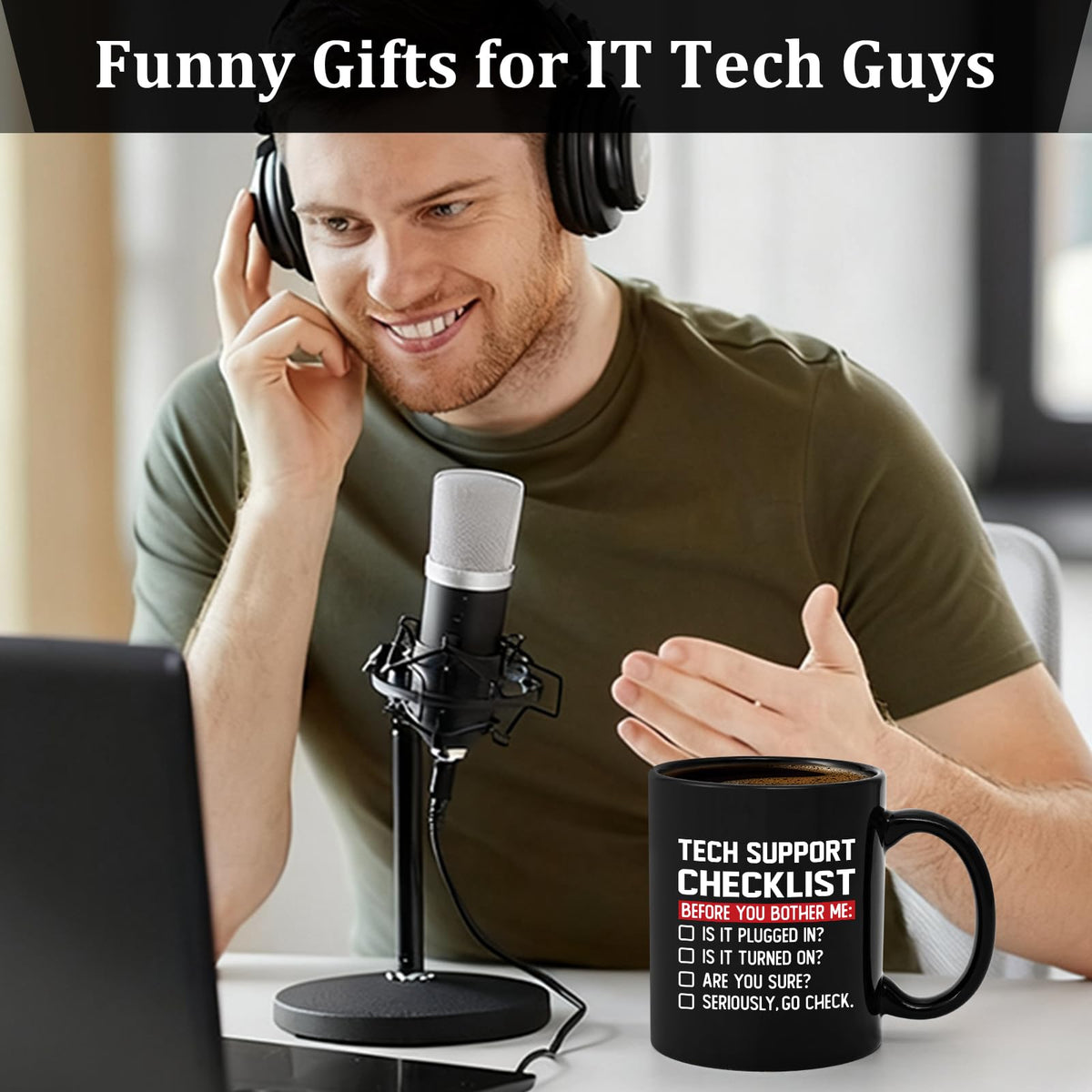 YHRJWN Tech Support Gifts Checklist Mug, Christmas Gifts for IT Tech Guys, Technicians, Programmers, Funny Gift for IT Lovers, Engineers - Computer Geek Novelty Cup Coffee Mug 11 Oz