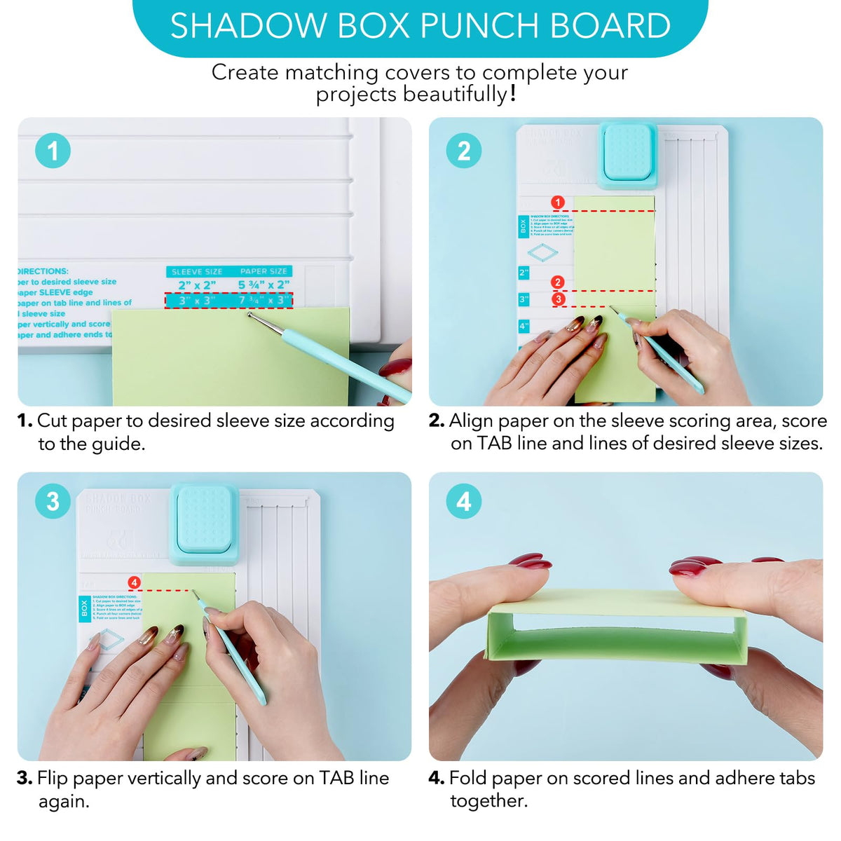 Briartw All-in-One Shadow Box Punch Board with Scoring Tool for DIY Making 2", 3", 4", 5" Shadow Boxes & Sleeves | Beginner-Friendly Scoring & Punching Tool for Paper Crafting