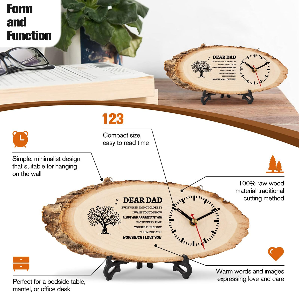 BeauGift Dad Gifts, Wooden Clock Gifts for Dad from Daughter Son Kids, Daddy Birthday Gift Idea for Papa Father Who Wants Nothing, Fathers Day Present from Child to My Dad