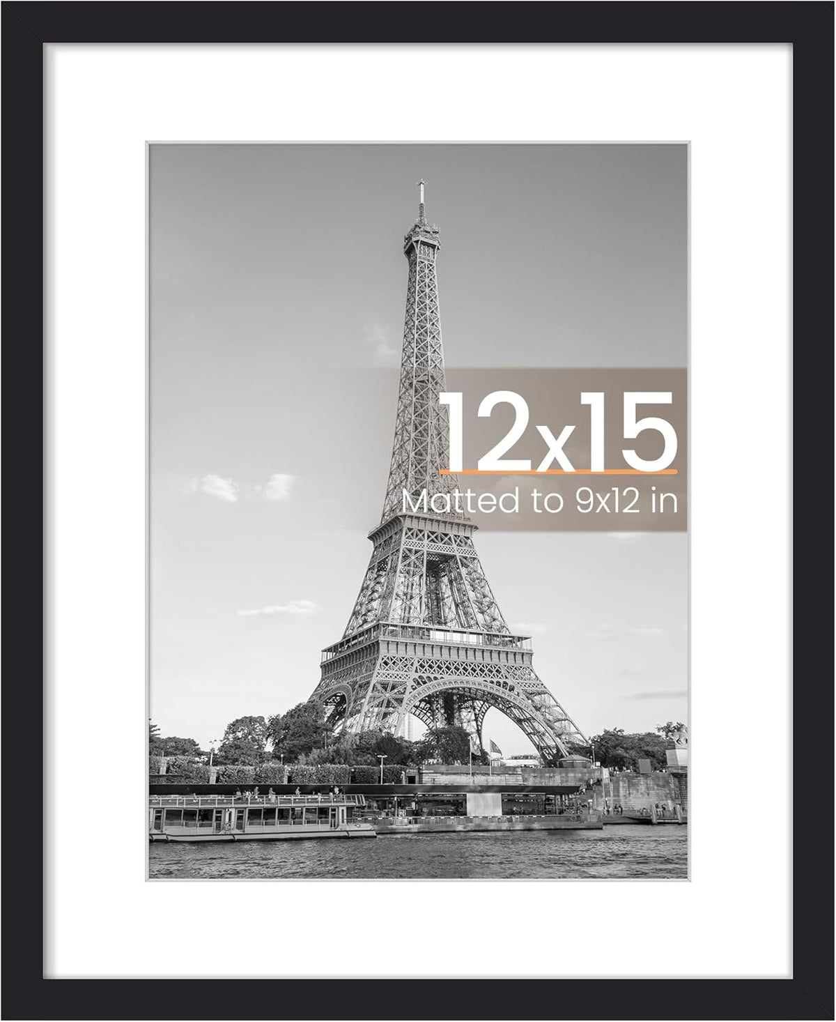 Upsimples 12x15 Photo Frame - Display 9x12 Pictures with Mat or 12x15 Without | Black, 1 Pack