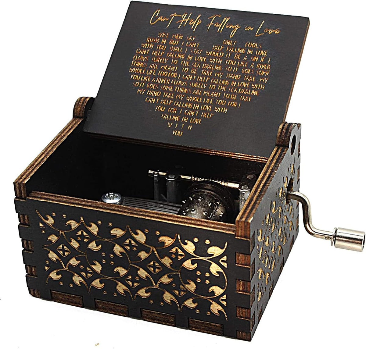 CAMKONG Can't Help Falling in Love Music Box, for Women, Men,Vintage Wooden Hand Crank Music Box,Gifts for Lover, Boyfriend,Girlfriend (Black)