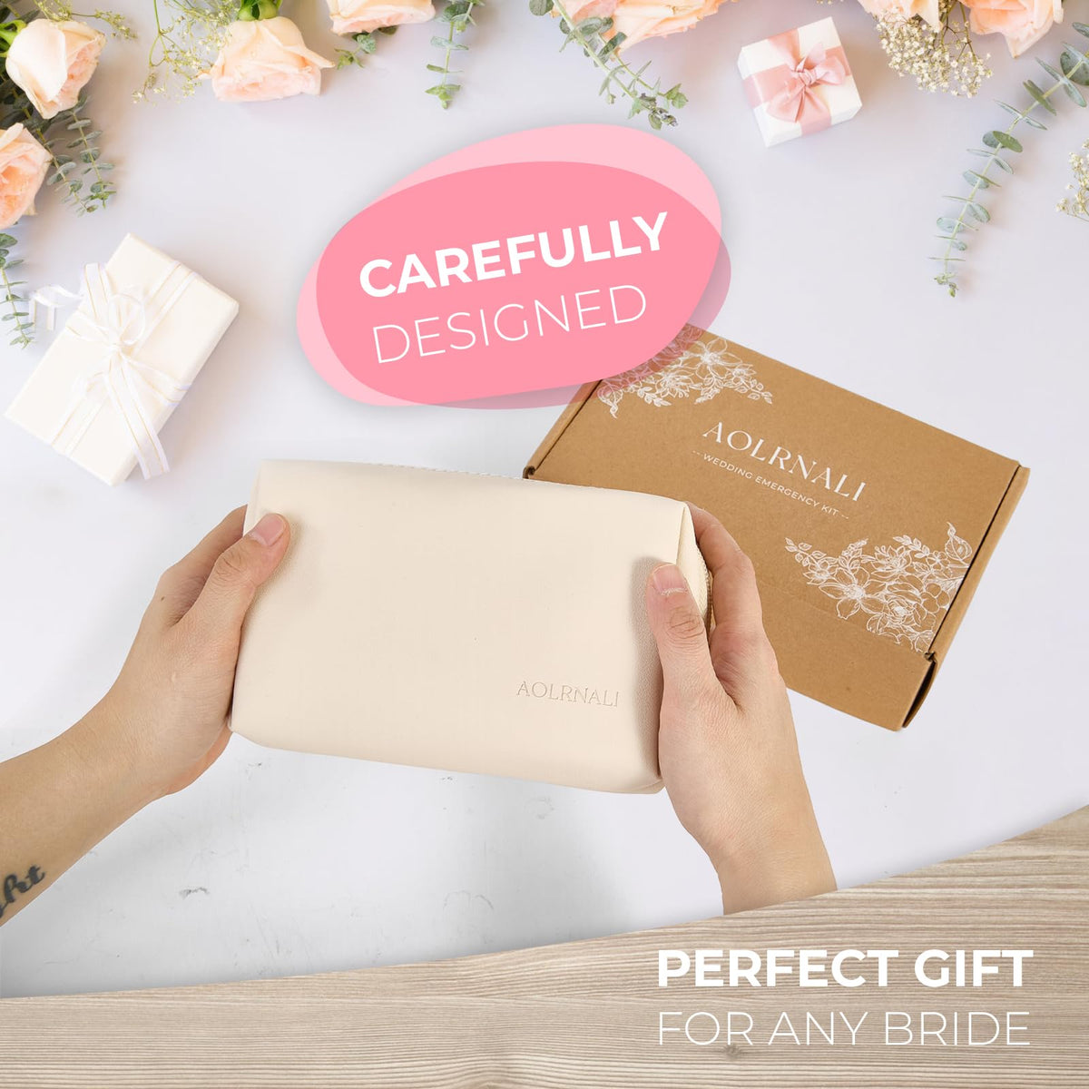 AOLRNALI Bridal Emergency Kit for Wedding Day, Wedding Essentials Survival Set for Team Bride, Must-Have 30+ Essentials Travel Kit with Makeup Bag
