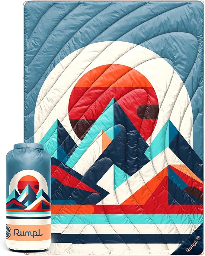 Rumpl Original Puffy Blanket - Warm, Water-Resistant Camping Blanket with 100% Recycled Synthetic Insulation, 52"x75", Original Puffy V2, Radiant Peak Eclipse