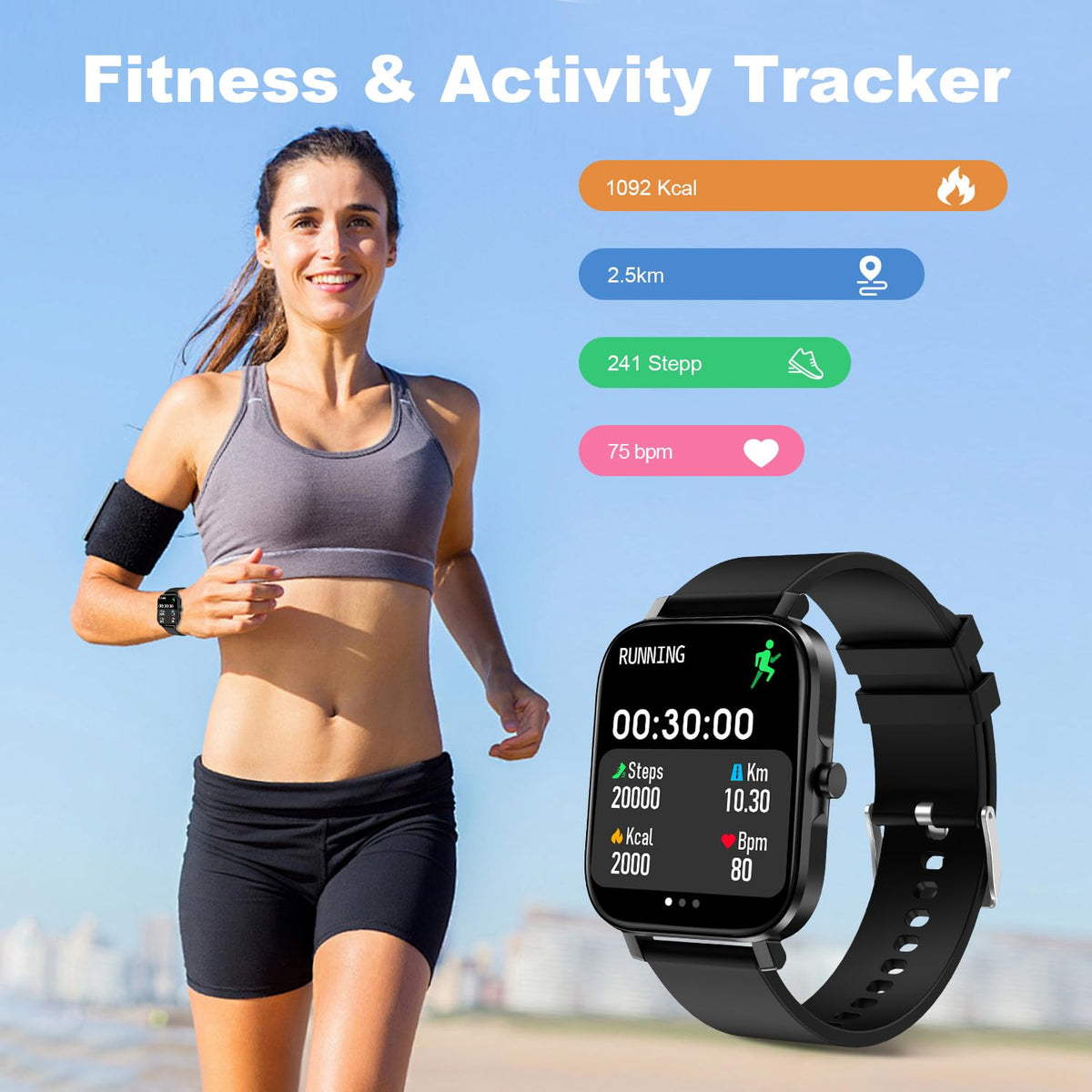 Smart Watch for Men Women SmartWatch 1.83" for iPhone Samsung Android Phone Compatible, Fitness Tracker Watch with Pedometer, Heart Rate/Sleep Monitor, Blood Oxygen, IP68 Waterproof
