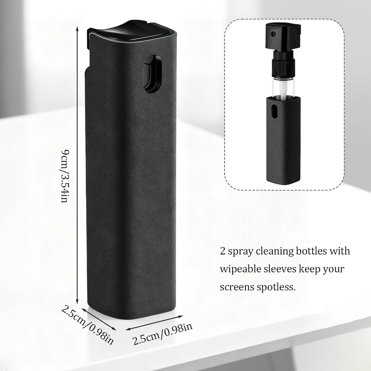 Attkryy 2 Pack Portable Screen Cleaner Spray Bottle with Microfiber Cloth Wipeable Shell Mini Cleaning Kit for Phone