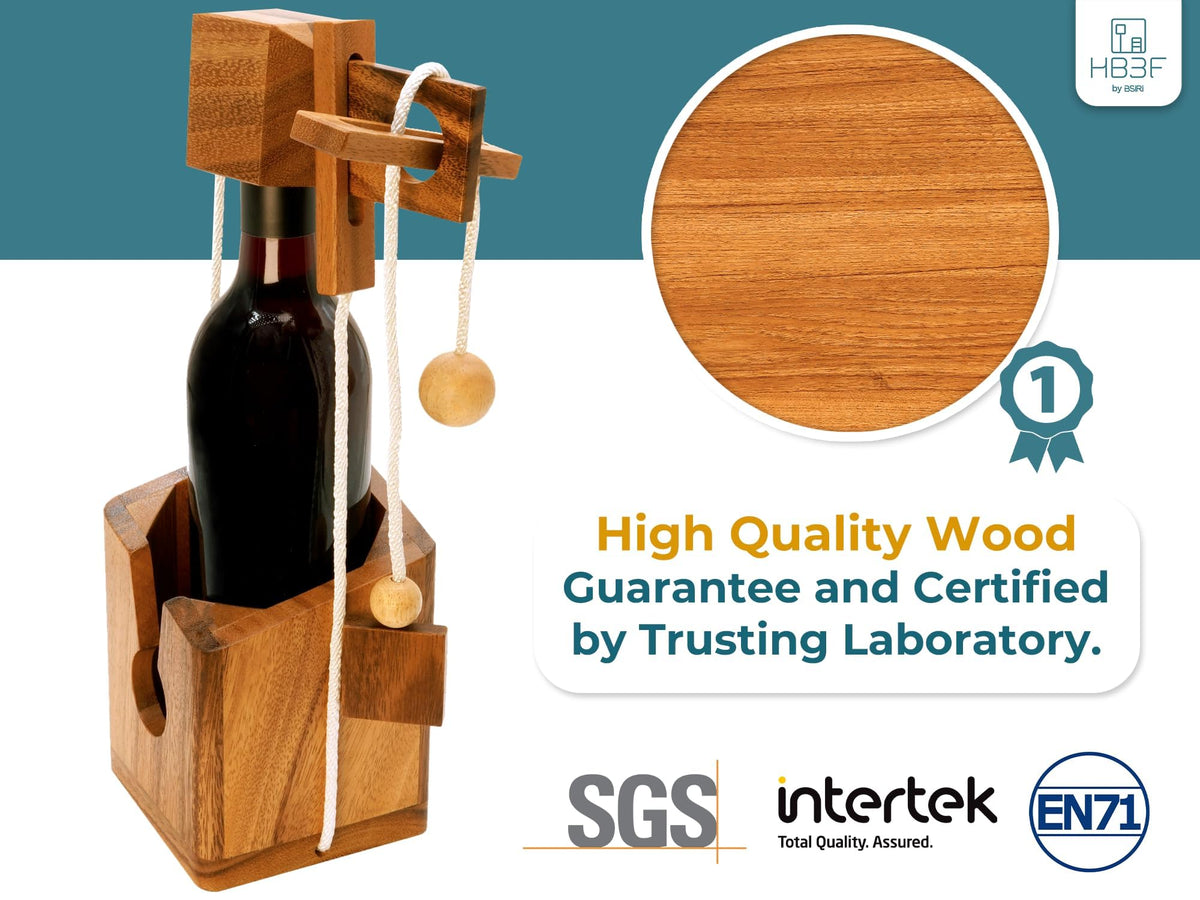 BSIRI Bottle Puzzle - Challenging 3D Wooden Bottle Holder and Bottle Lock Puzzle Games for Adults. Functional Bottle Storage, Ideal Bottle Lover Gifts, Fun Gifts, Game Night and Rustic Room Decor