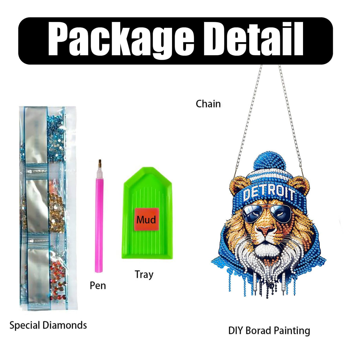 DIY Diamond Art Hanging Kit for Adult,Acrylic Diamond Art Painting Window Pendants Home Garden Wall Hanging Kits Hanging Ornament,Football Style (Detroit Blue)