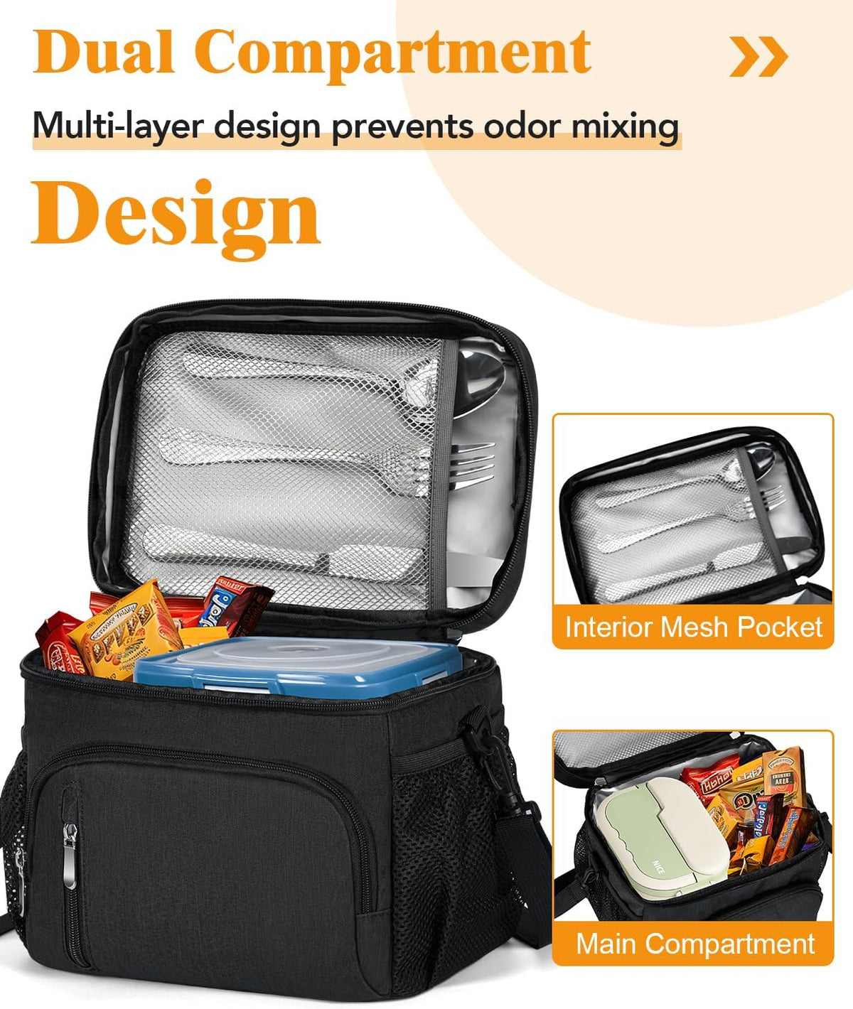 Skiennix Insulated Lunch Bag - 9L Leakproof Soft Cooler Tote with 5 Pockets | Black, Ideal for Work & Travel
