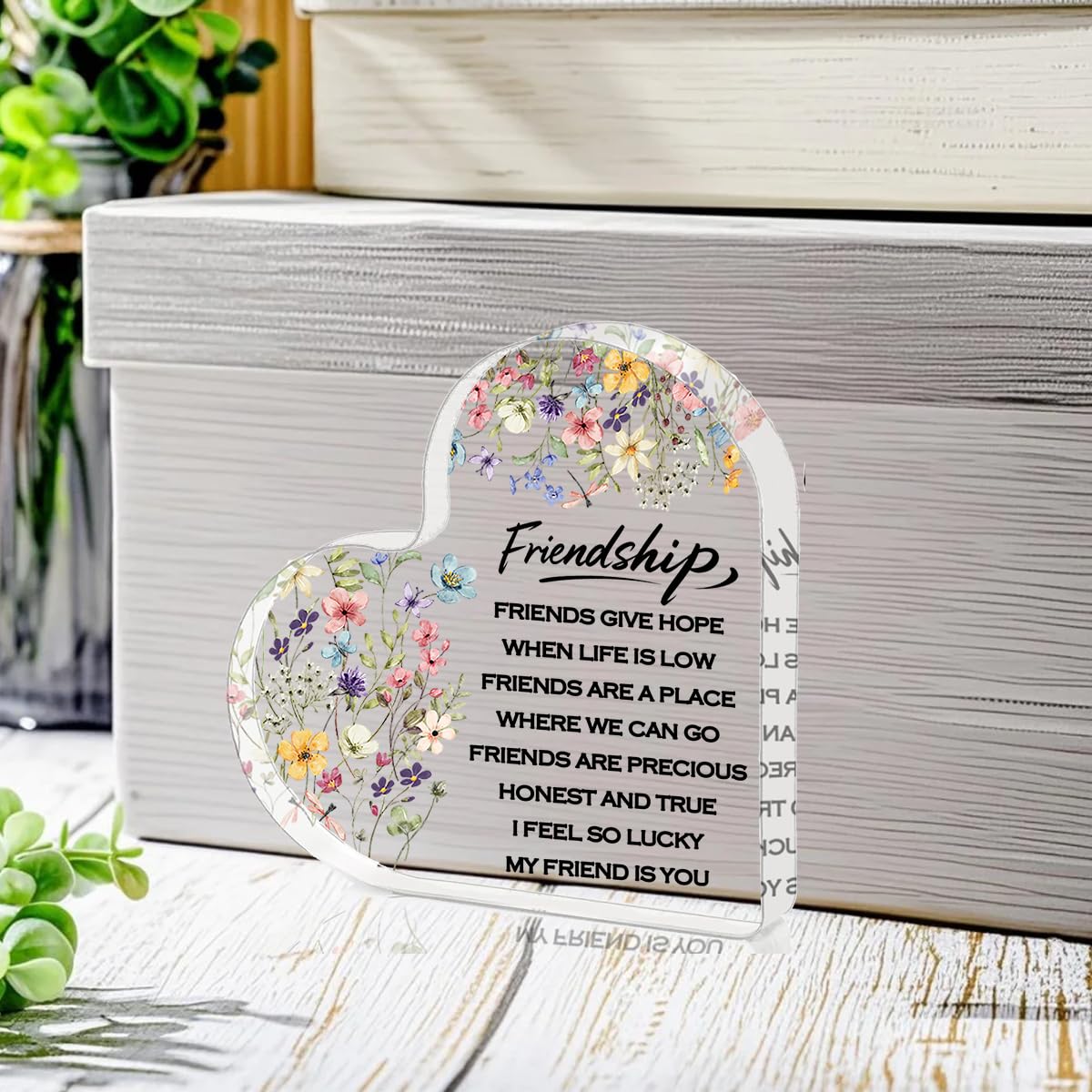 Friendship Gifts for Women, 0.5 Thickness Acrylic Heart Plaque - Best Friend Birthday Gift for Her, Sister Work Bestie Gifts, Thanksgiving & Cheer Up Decorative Sign Keepsake
