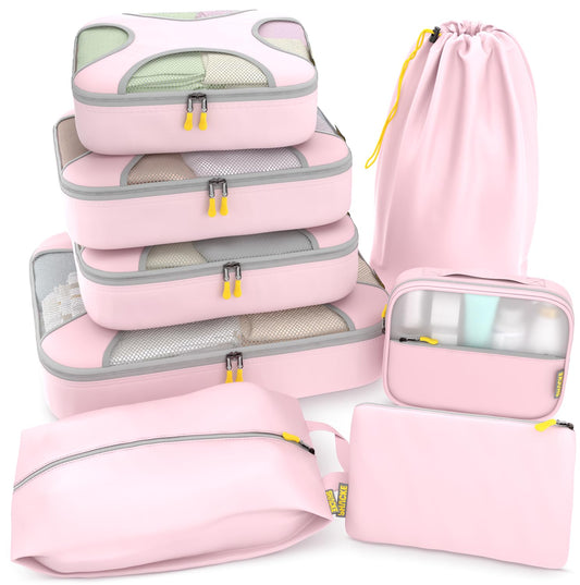 Shacke Packing Cubes for Travel 8 Set - Premium Luggage Organizer Bags - Versatile Travel Organizer for Women and Men - Optimized Packing Bags - Travel Essentials (Petal Pink)