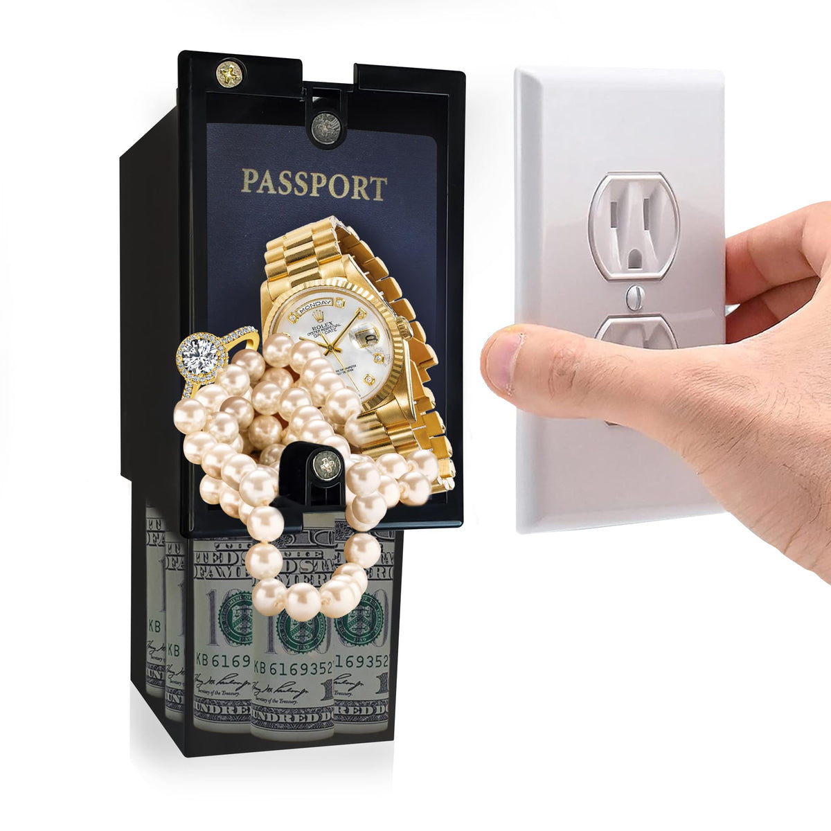 Wall Outlet Safe and Electrical Outlet Hidden Wall Safe, Hide in Plain Sight Key Money Jewelry Storage Cash Holder Safe Box (1)