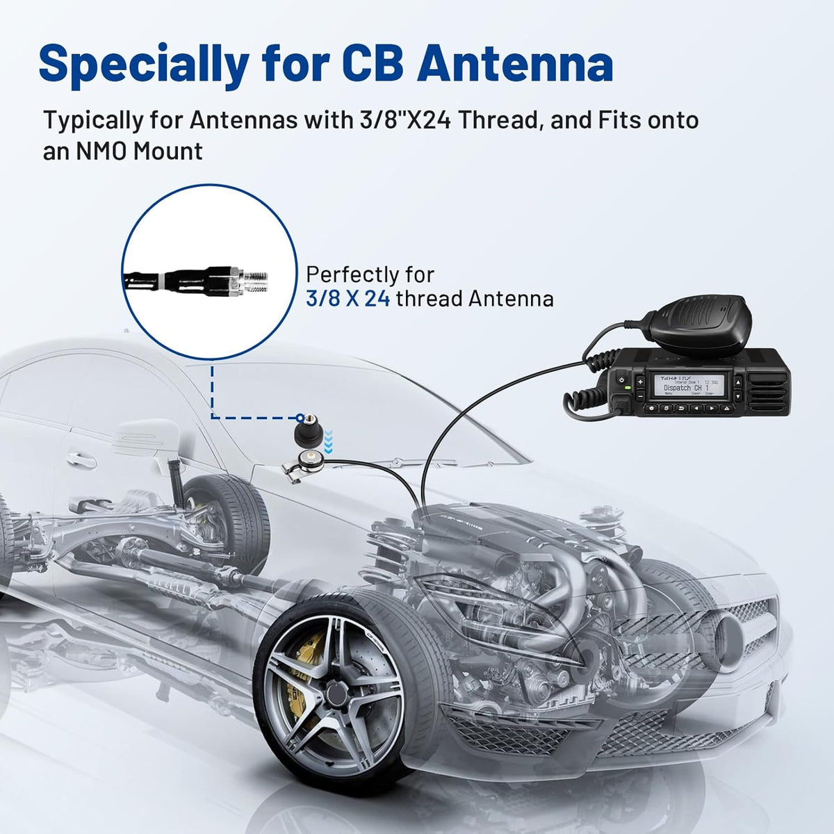Anina 3/8 24 NMO to X Thread Adapter Antenna Mount for CB Ham Two Way Amateur Radio Antenna Brass Center Contact Low