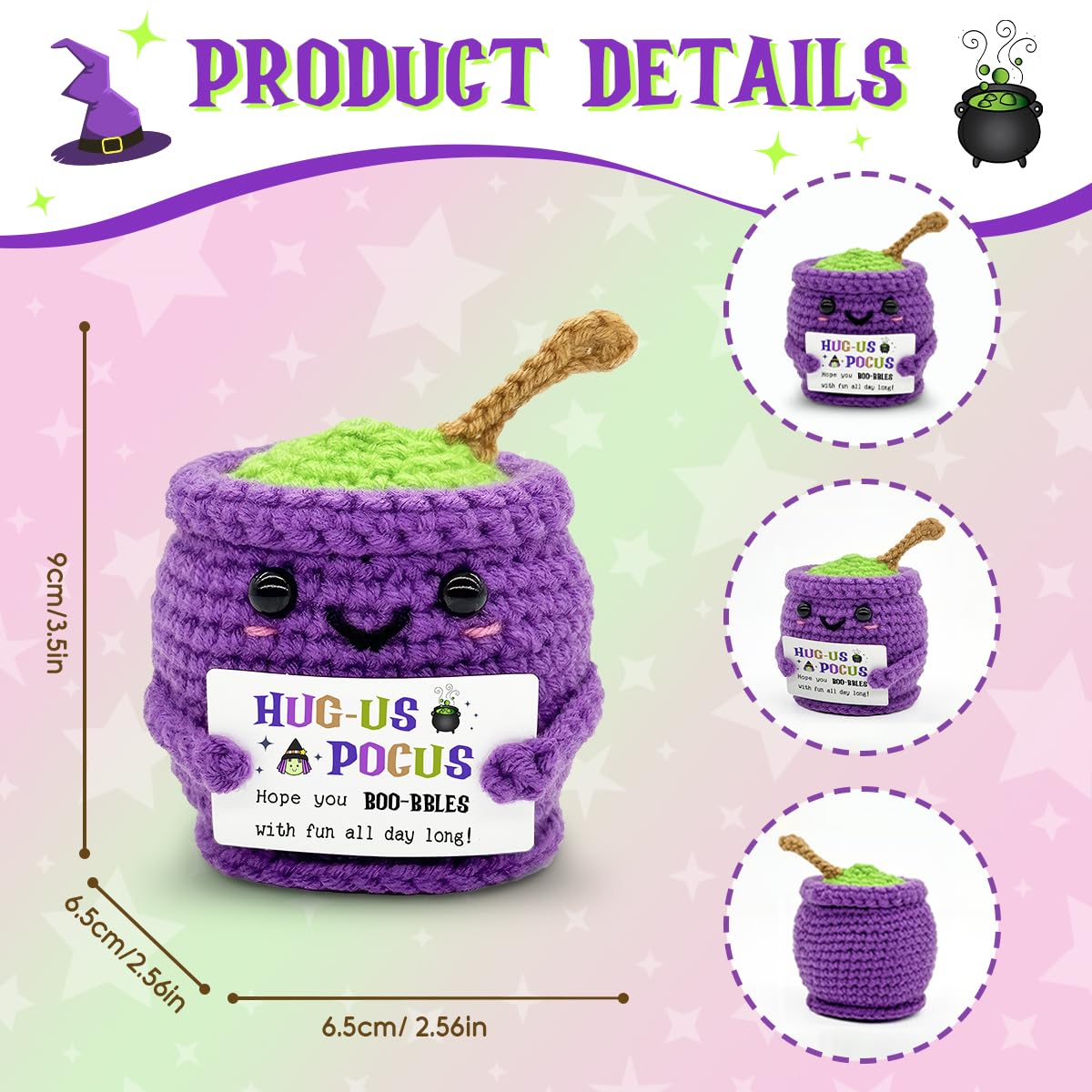 Veryhomy Halloween Positive Cauldron Pot Crochet – Emotional Insprirational Support Gifts for Women Men - Cheer Birthday Gifts for Friends Sister Dad Mom Coworker – Halloween Party Decor Crochet Gift