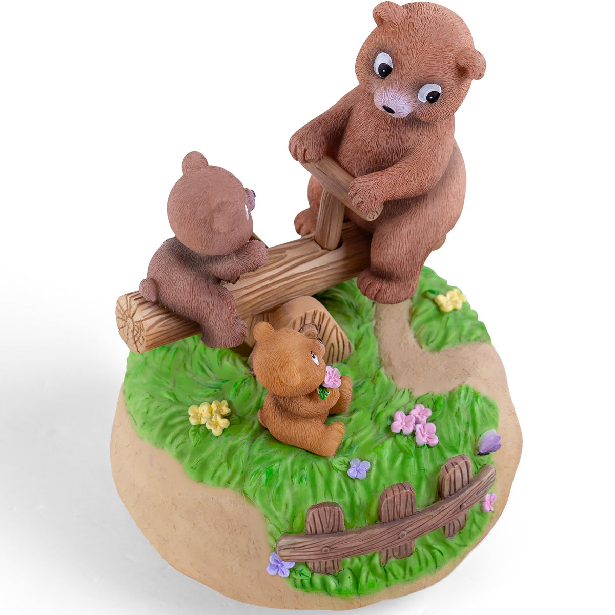 AIDLNS Bear's Sunshine Seesaw - Handcrafted Resin Bear Music Box with Rotating Base & Moving Seesaw, Plays You are My Sunshine – Collectible Figurine Gift for Kids, Family & Home Decor