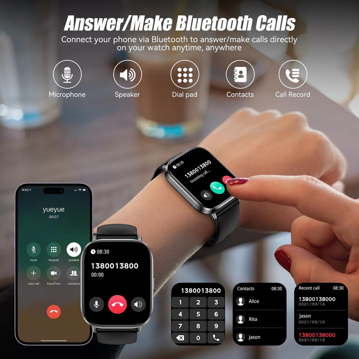 ganopterygon Smart Watch with 2.01" HD Touchscreen, Bluetooth Calling, 120+ Sports Modes, 24/7 Heart Rate & Sleep Monitoring, IP67 Waterproof Fitness Tracker, Compatible with iOS and Android (Black)