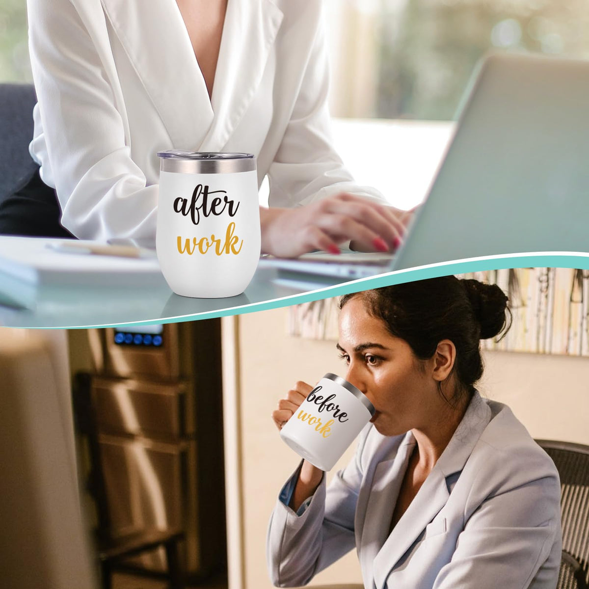 Gtmileo Before Work After Work Gift Set, Christmas Office Work Gifts for Coworker Employee Female Boss Lady Women Men Friends Manger Leader, 12oz Stainless Steel Insulated Coffee Mug Wine Tumbler Set