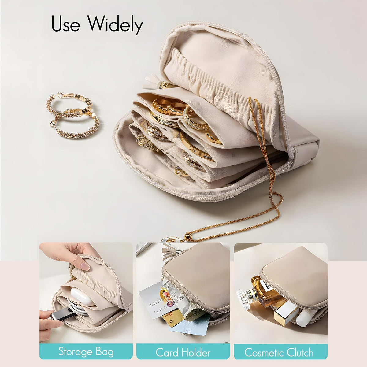 SEPSUMMER Travel Jewelry Case, Small High-End Large-Capacity Tassel Storage Bag Gifts for Women, Pouch Bags with Zipper, Velvet Jewelry Organizer Storage Bag for Bracelet Rings Earring (Purple)