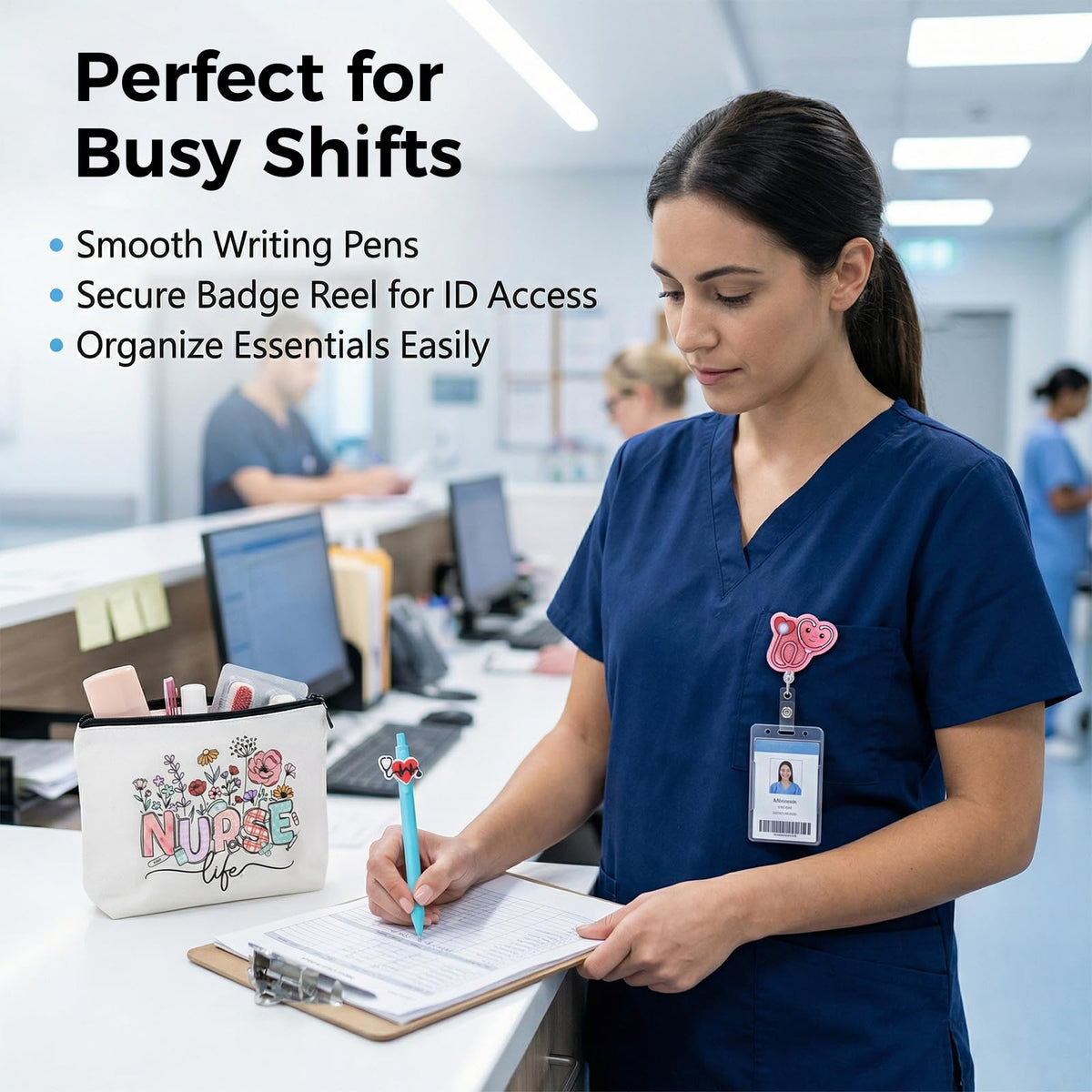 BESARME Nurse Gifts Set for Women, Nurse Essentials Graduation Gifts with Canvas Tote Bag, Keychain, Badge Reel Clips, Pens, Pouch, Greeting Card - Nurse Appreciation Gift