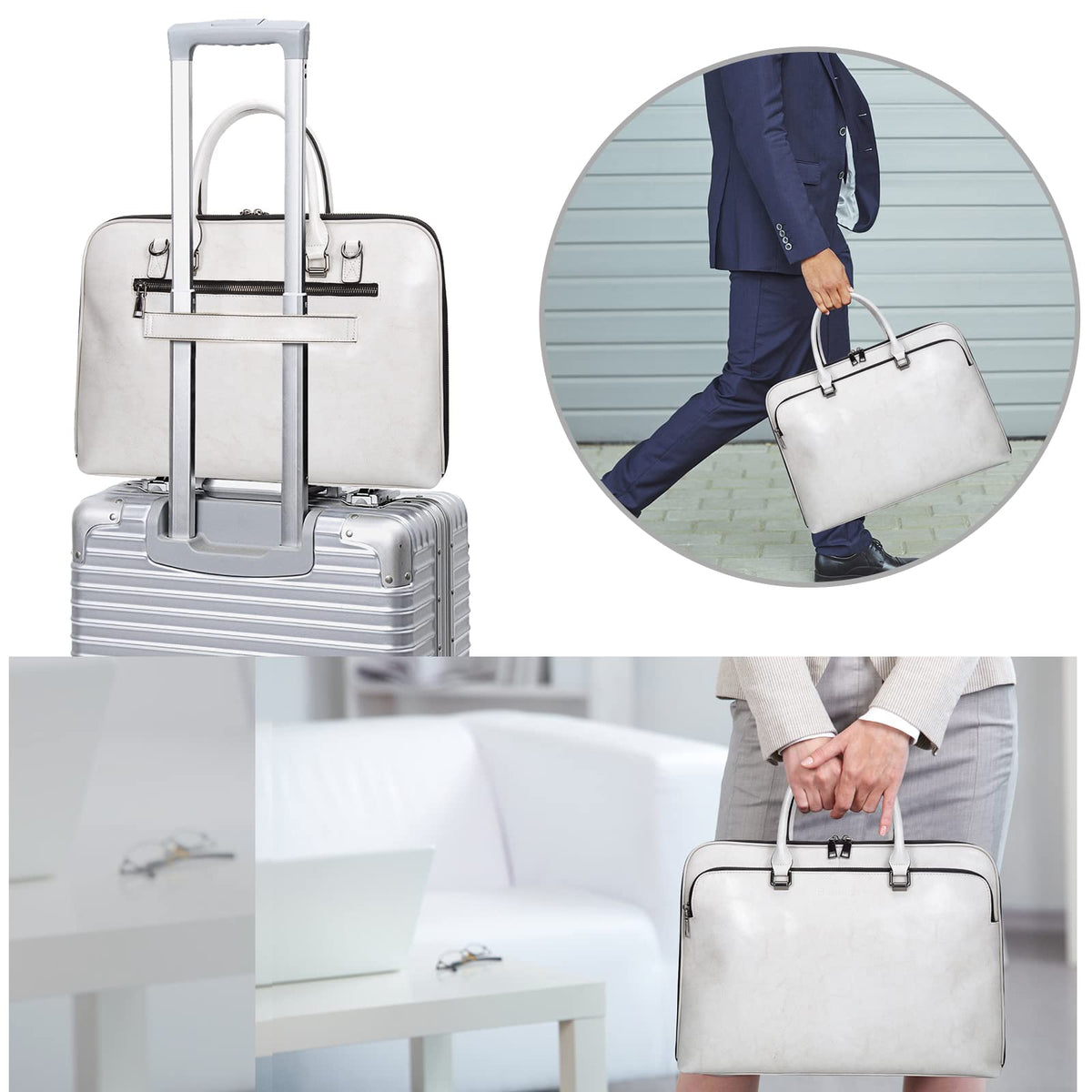 Blofinche Genuine Leather laptop Briefcase: Messenger shoulder bag 15 16 inch men macbook case women work satchel designer handbag Beige