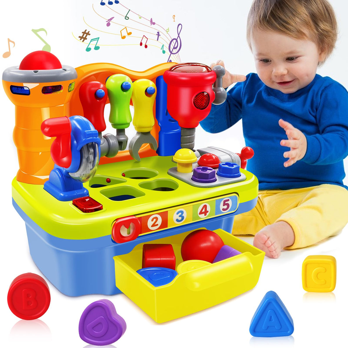 SYAOMUNLY Baby Toys for 1 Year Old Boy Girl Musical Learning Workbench for 1 2 Year Old Boy Birthday Gift Early Educational Sound Shape Toddler Toys Age 1-2 Tool Set for Kids 12-18 Months