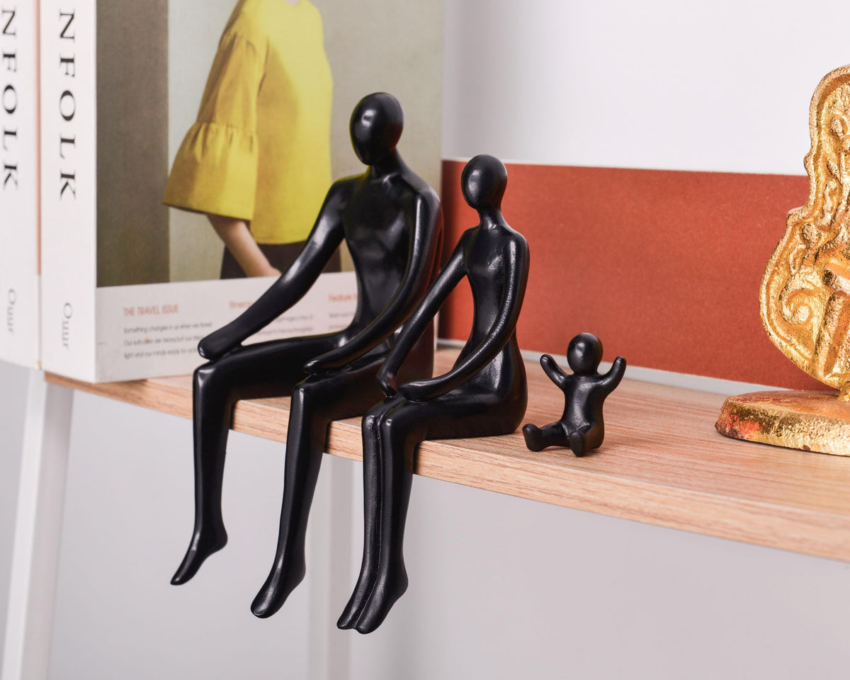 Quoowiit Black Bookshelf Decor Family Sculpture, Abstract Art Ornament Coffee Table Decor, Modern Aesthetic Family Figurine Decoration for Home Office Shelf Table Desk Living Room Set of 3