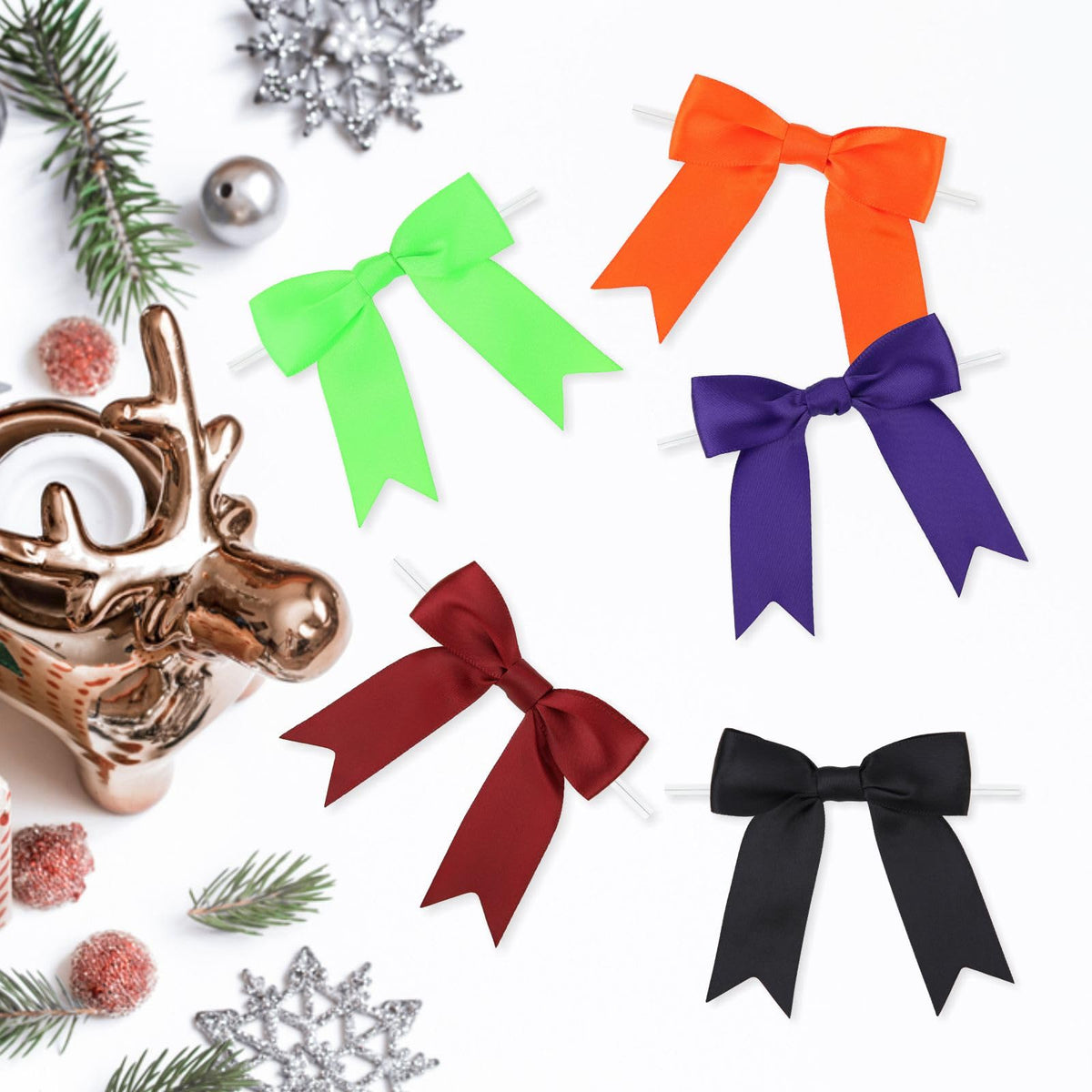 Meseey 50 Pcs Halloween Premade Satin Ribbon Bows with Twist Tie 3.5 Inch Pre-tie Treat Bag Bows for Halloween Thanksgiving Wreaths Party Favors Gift Wrapping (3.5 inch, Haloween)