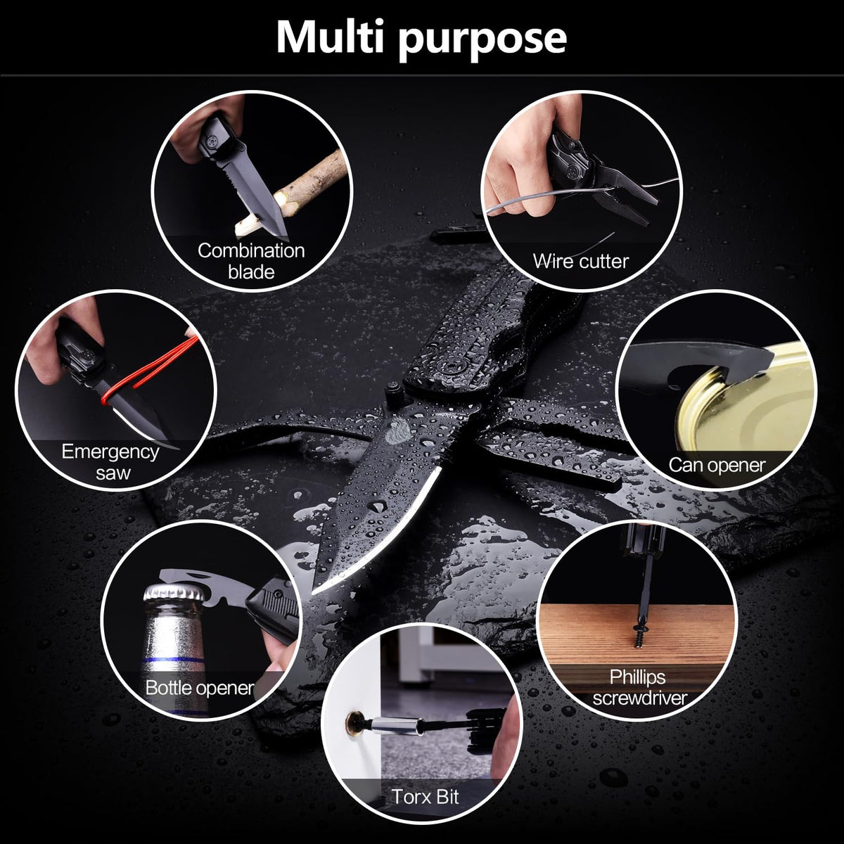 Unutes 14 in 1 Multitool Pocket Knife for Men, Tactical Multi-Tool Plier 9-in-1 screwdriver set with Nylon Sheath for Survival, Camping, Gifts Ideas for Dad, Husband