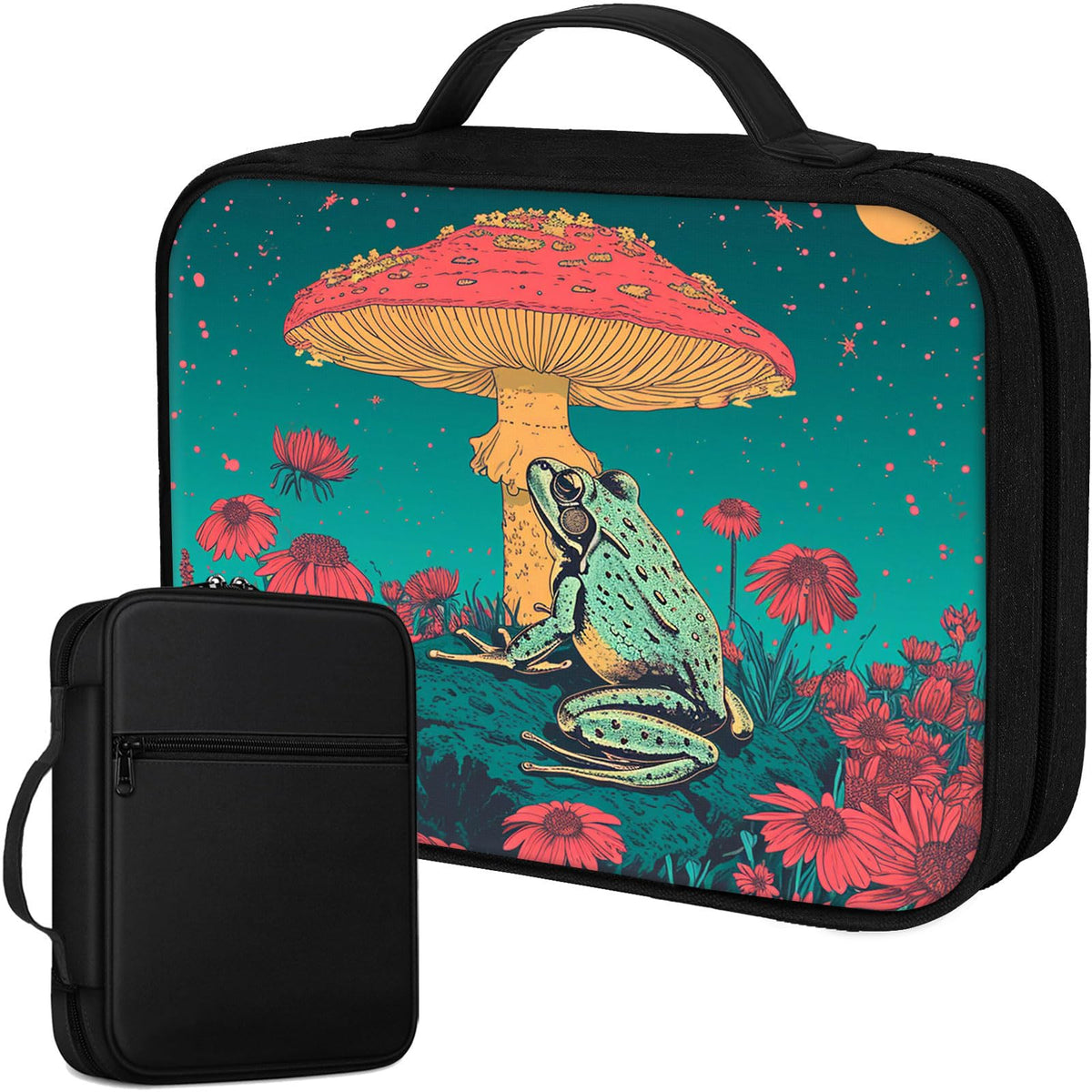 Qindaiwen Bible Cover for Women Kids, Bible Carrying Case Church Bag Bible Protective with Zippered Back Pocket, Gift for Adults Lady Women Men, Frog on a Mushroom