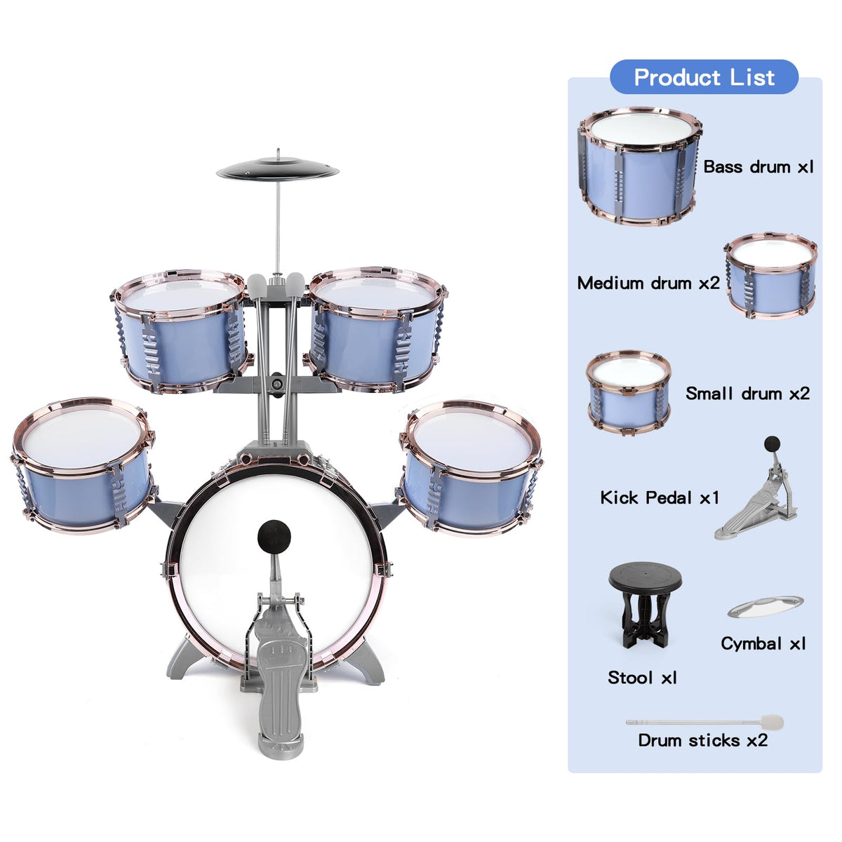 M SANMERSEN Kids Jazz Drum Set - 5 Drums with Stool - Rock Jazz Drum Kit - Musical Enlightenment Educational Toys Gift for Boys Girls